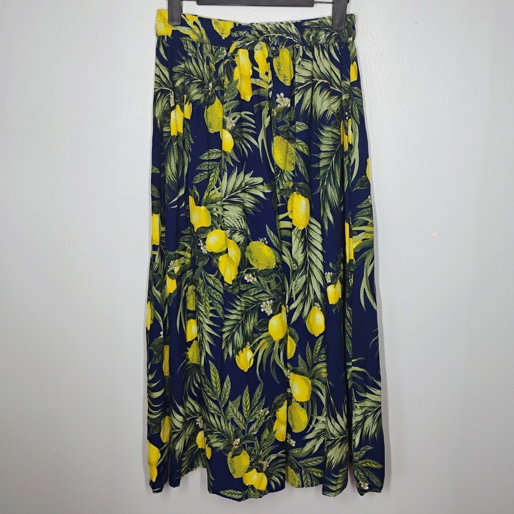 Live 4 Truth Navy Blue Midi Skirt with Yellow Lemon Print